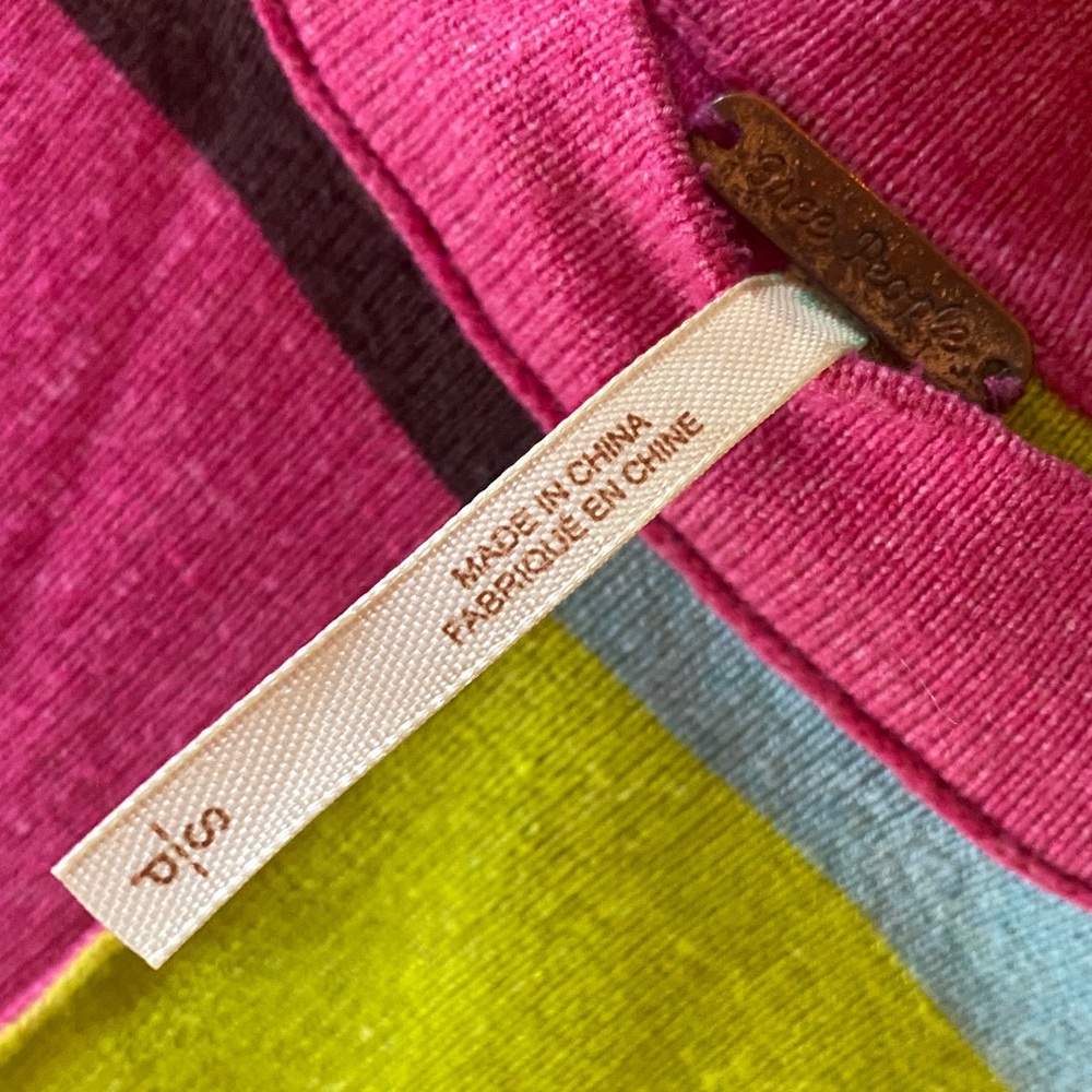 $128 Free People Colorblock Striped Crewneck Sweater - Hot Pink & Lemon - Picture 5 of 7